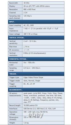 Peaktech P1265 Digital Storage Oscilloscope 30MHz 2 Channel 250 MSa/s DSO