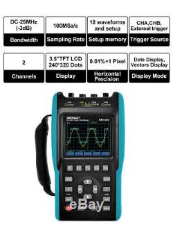 Portable Digital Storage OscilloscopeDMM TFT LCD Scope Meter 25MHz 2 Channel USB