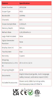 UNIT-T UPO1204 200MHz 4Ch Digital Storage Oscilloscope DSO