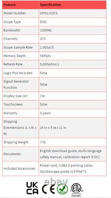 UNI-T UPO1102CS 100MHz 2Ch Digital Storage Oscilloscope DSO