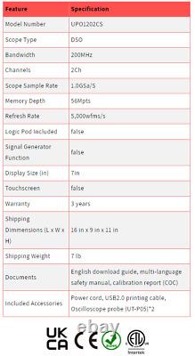 UNI-T UPO1202CS 200MHz 2Ch Digital Storage Oscilloscope DSO