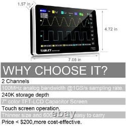 Oscilloscope de stockage numérique 1013D avec FFT, écran 7 pouces, 2 canaux, bande passante de 100 MHz et taux d'échantillonnage de 1GS/s